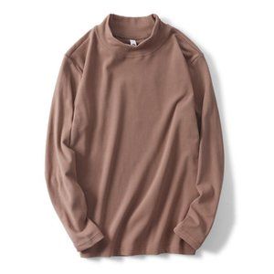 Brown high-neck bottoming shirt men's brushed long-sleeved T-shirt